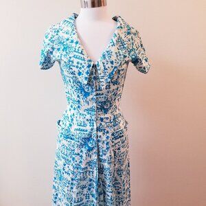 50s Vintage Novelty Print Zip Front Day Dress